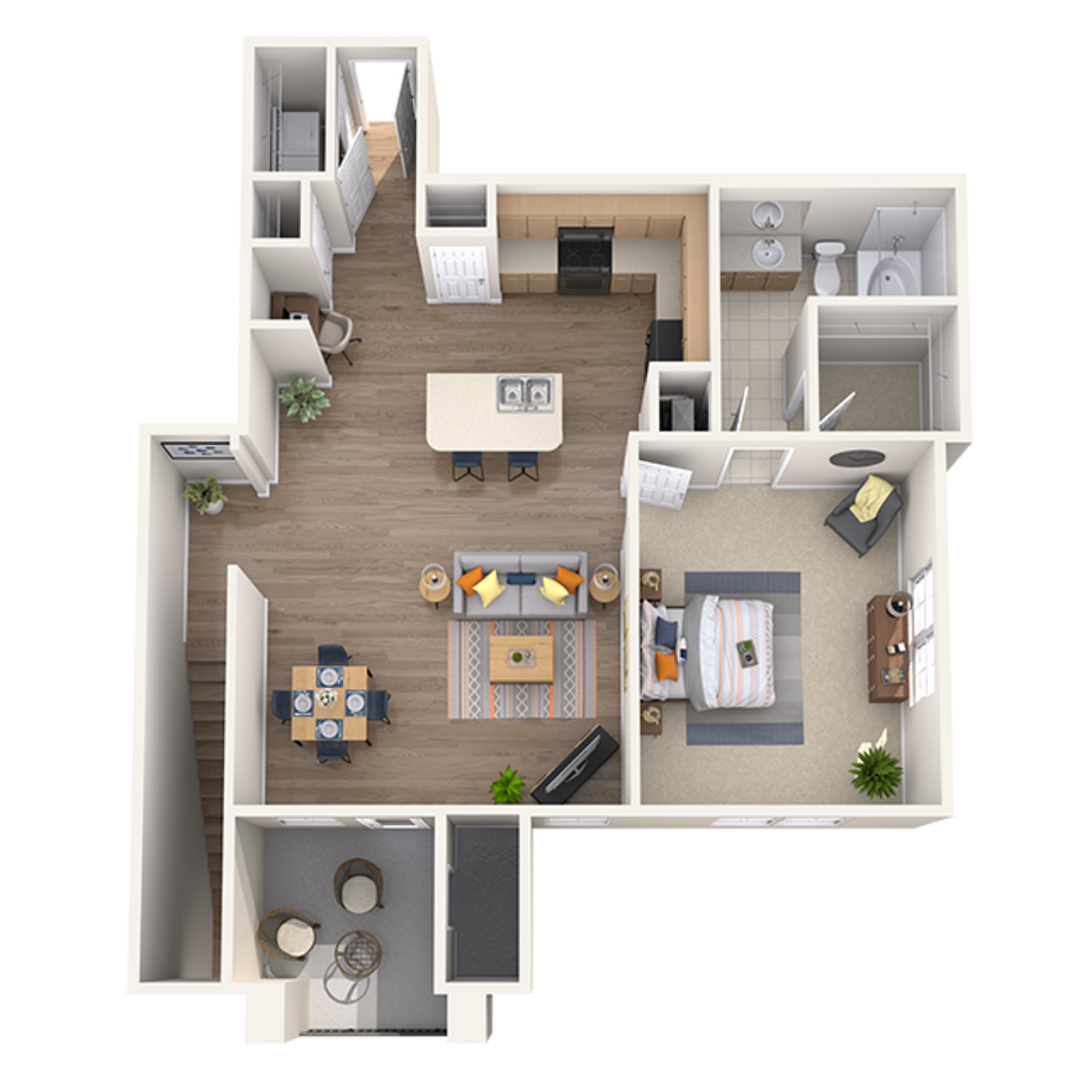 Floor plan for 1 bed, 1 bath, 923 sqft